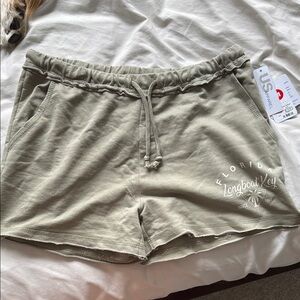 Tan Athletic Shorts with Elastic Waistband and Drawstring